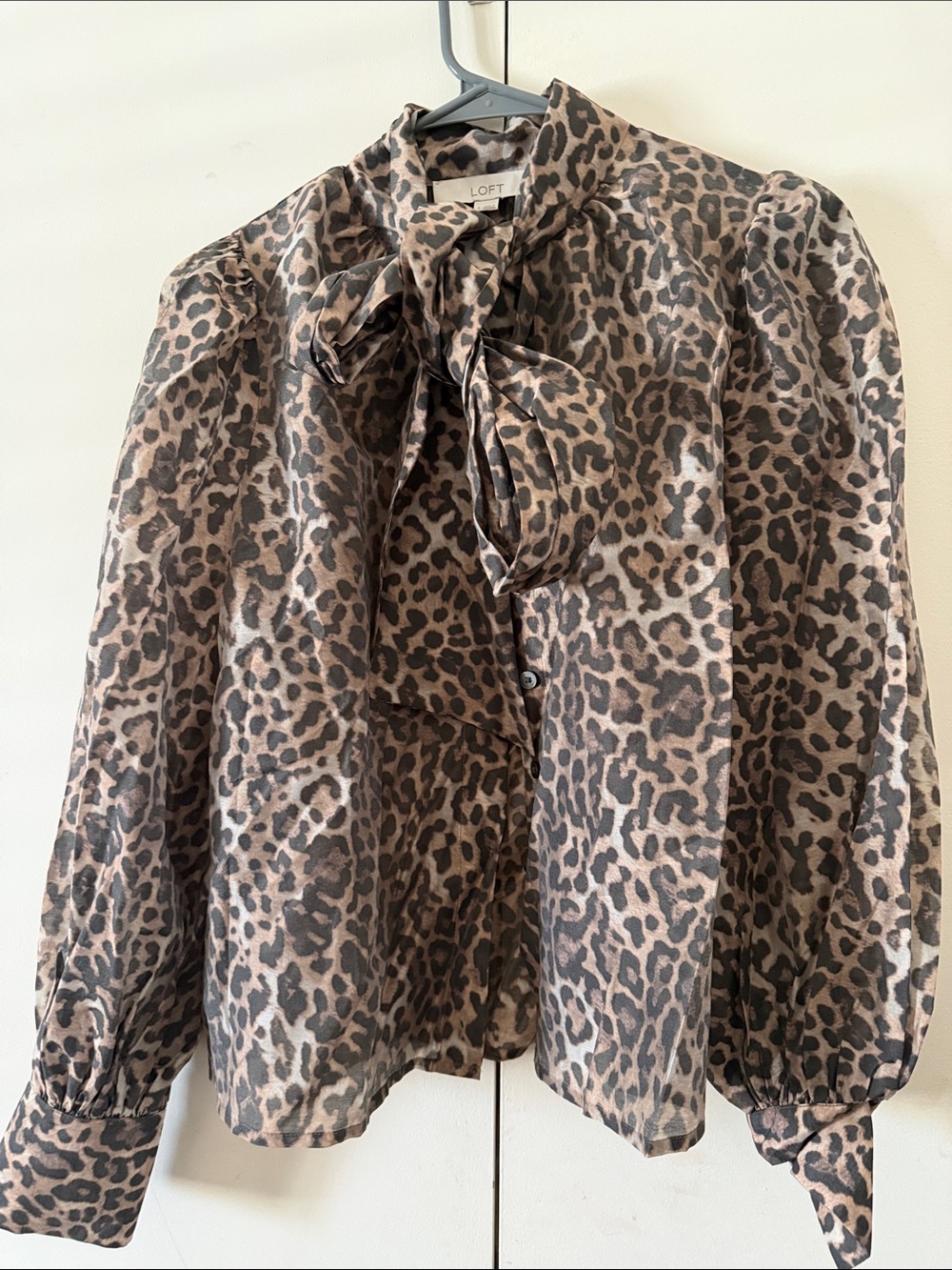 LOFT Leopard-Print Tie-Neck Blouse in Brown and Black
